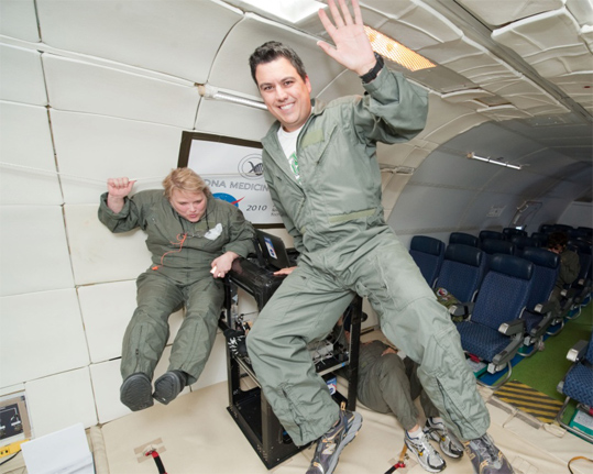 GRC team members in zero gravity.